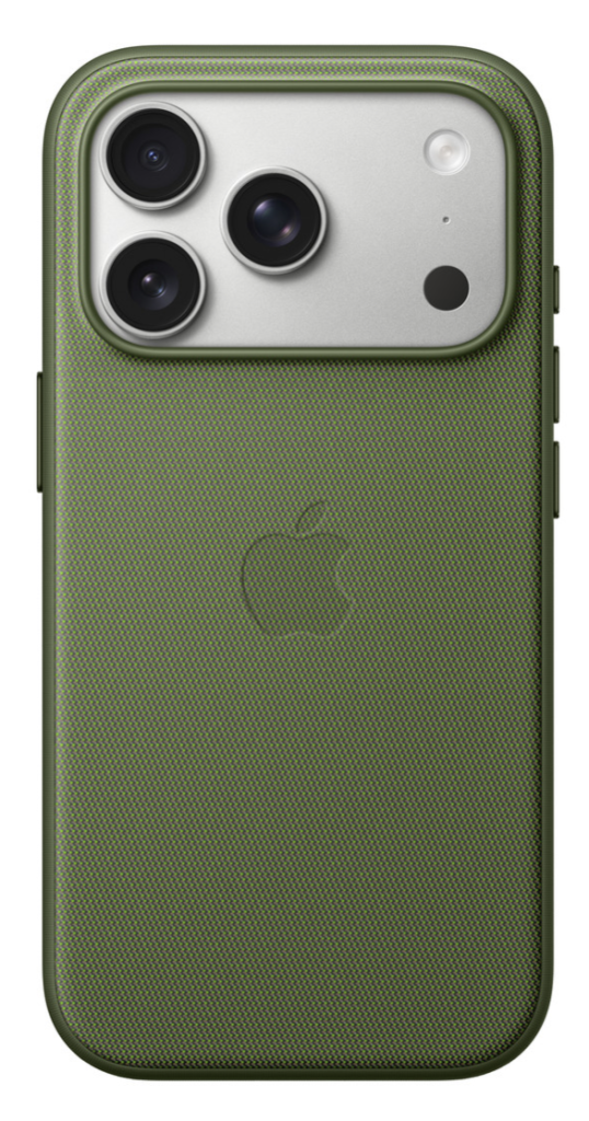 A Green Apple TechWoven case showing the intricate texture of the recycled Jacquard-woven fabric and integrated MagSafe ring.