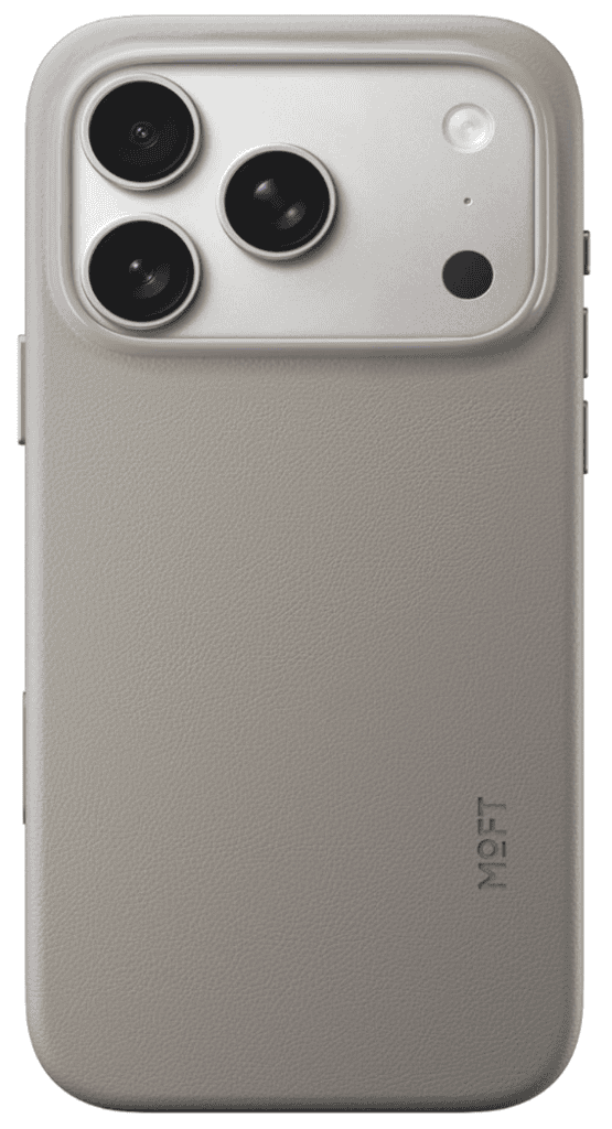 Minimalist Taupe MOFT Snap case made from soft-touch MOVAS vegan leather with raised protective bezels.